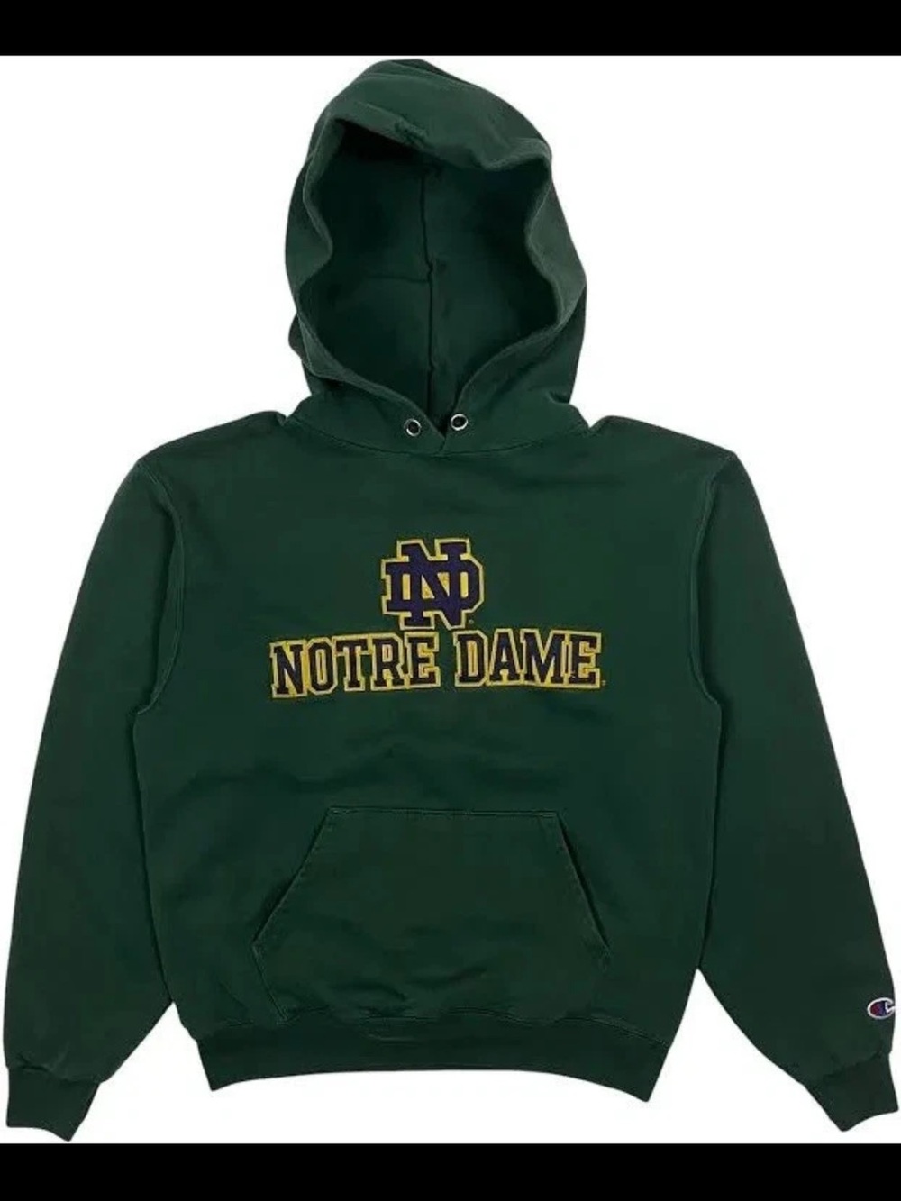 Champion NOTRE DAME Dark Green Cotton Blend Fleece Hoodie Sweatshirt, Size XL